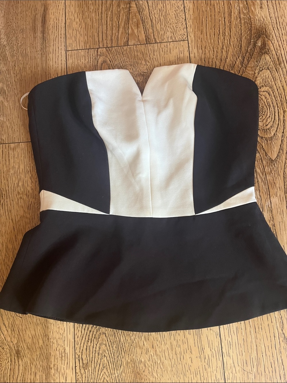 H&M Black and White Strapless Peplum Top